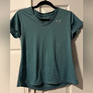 Under Armour Women's Twist Tech V-Neck Short-Sleeve Top Rack Green/White Sz S